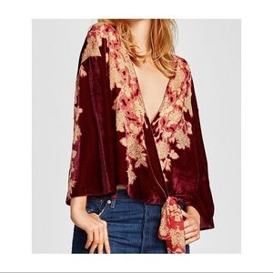 Red velvet kimono top